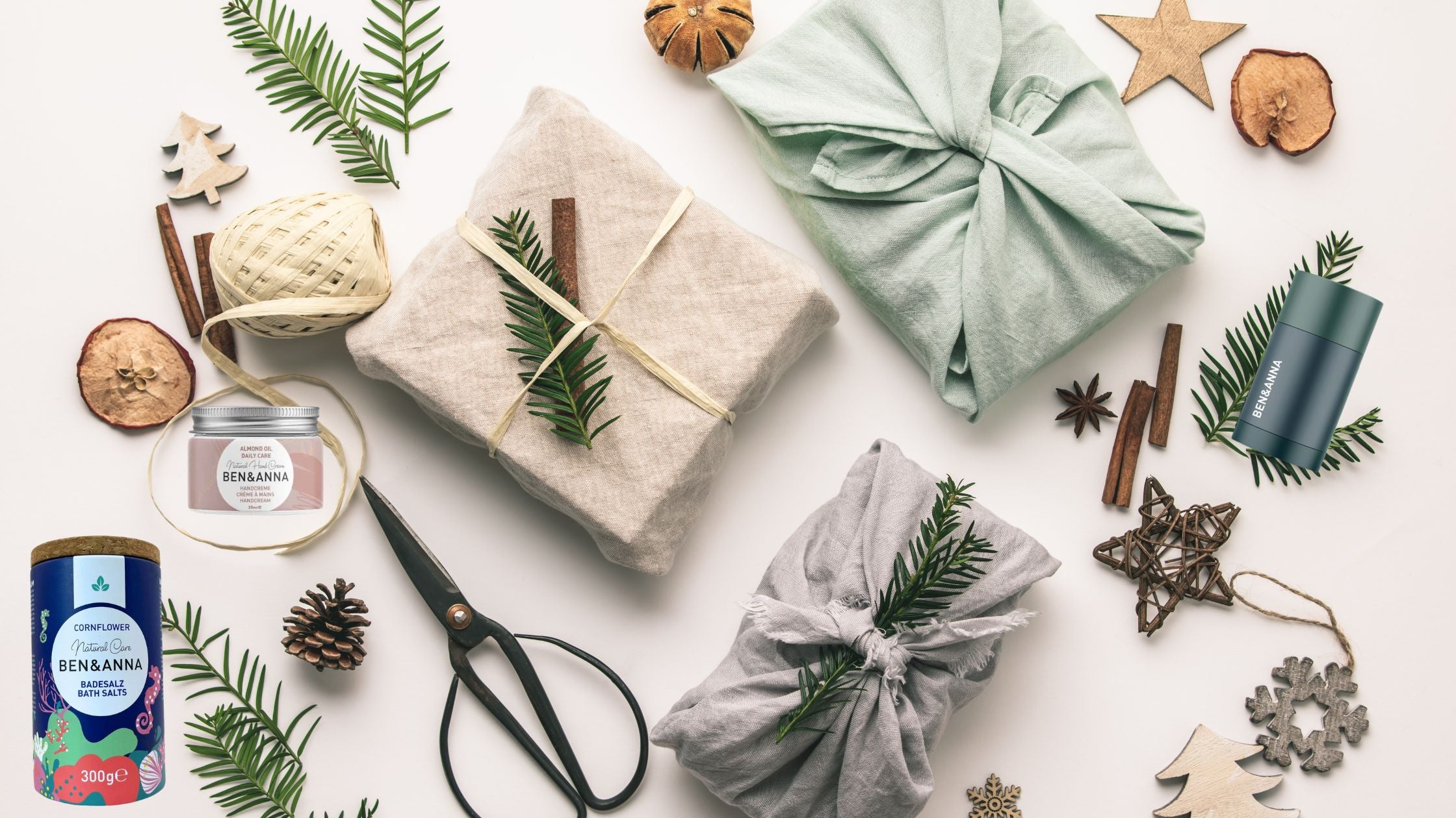 Nachhaltige Weihnachtsgeschenke Verpackungen aus Stoff für Ben&Anna Produkte
