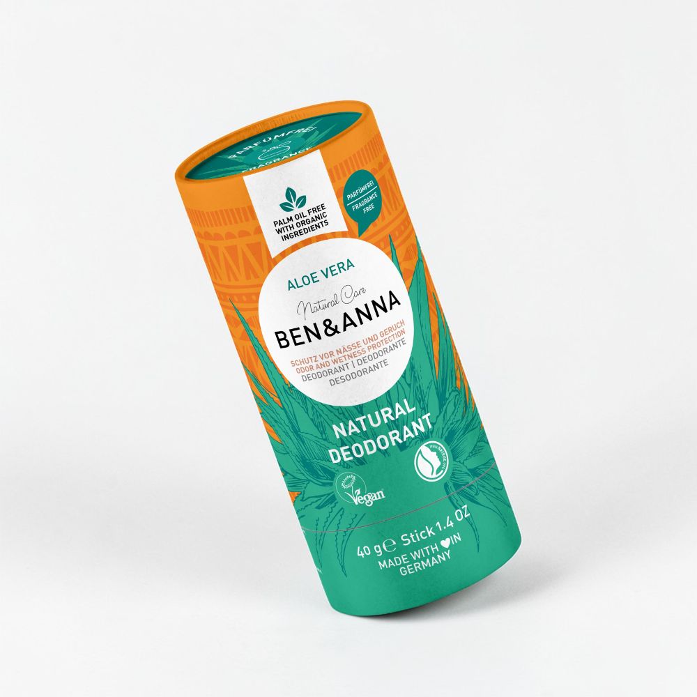 Ben&Anna Deo Papertube mit Aloe Vera, natürliche Deodorant-Verpackung aus Papier, umweltfreundlich und hautfreundlich.