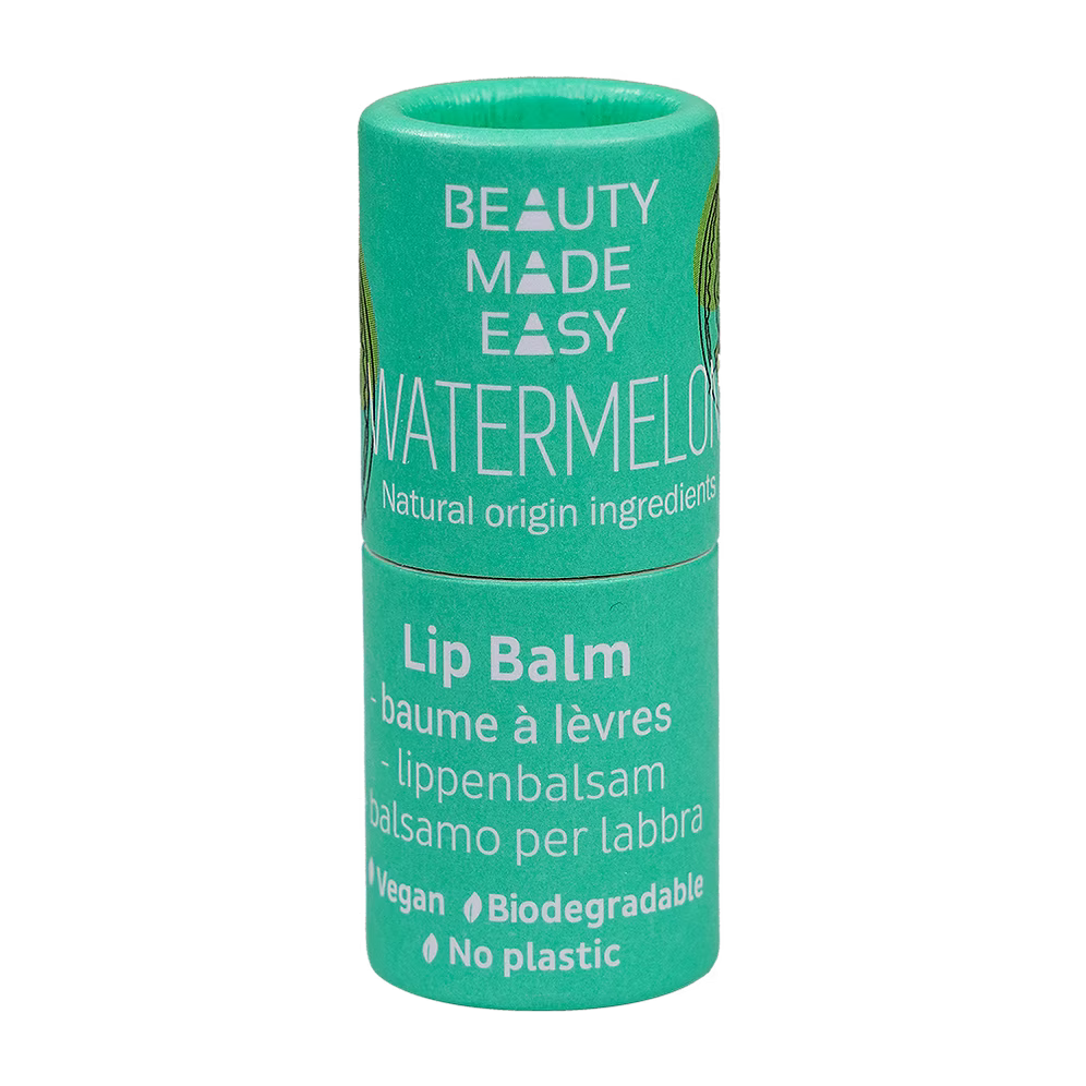 Beauty Made Easy Wassermelone Lippenbalsam in Papierhülse, feuchtigkeitsspendende Pflege für Lippen, natürlicher Duft