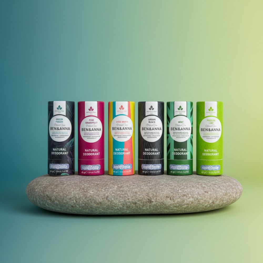 Sechs-pack Papertube Deo Set von BEN&ANNA in verschiedenen Sorten, nachhaltige Deodorant-Röhrchen für umweltbewussten Schutz