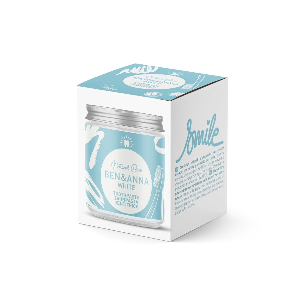 Ben&Anna Zahnpasta White ohne Fluorid in Glas, natürliche Zahncreme für strahlendes Lächeln und empfindliche Zähne