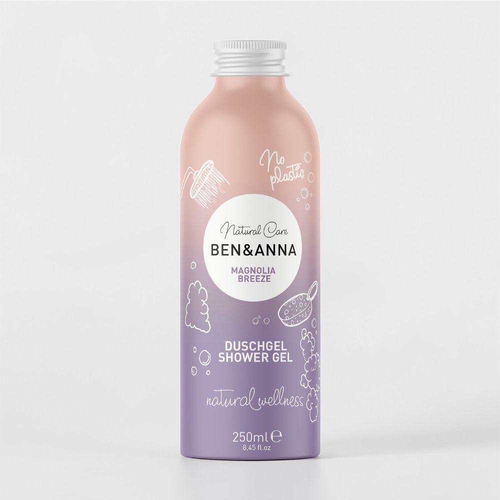 Ben&Anna Duschgel Magnolia Breeze mit blumigem Duft, zeigt die Flasche vor einem weißen Hintergrund