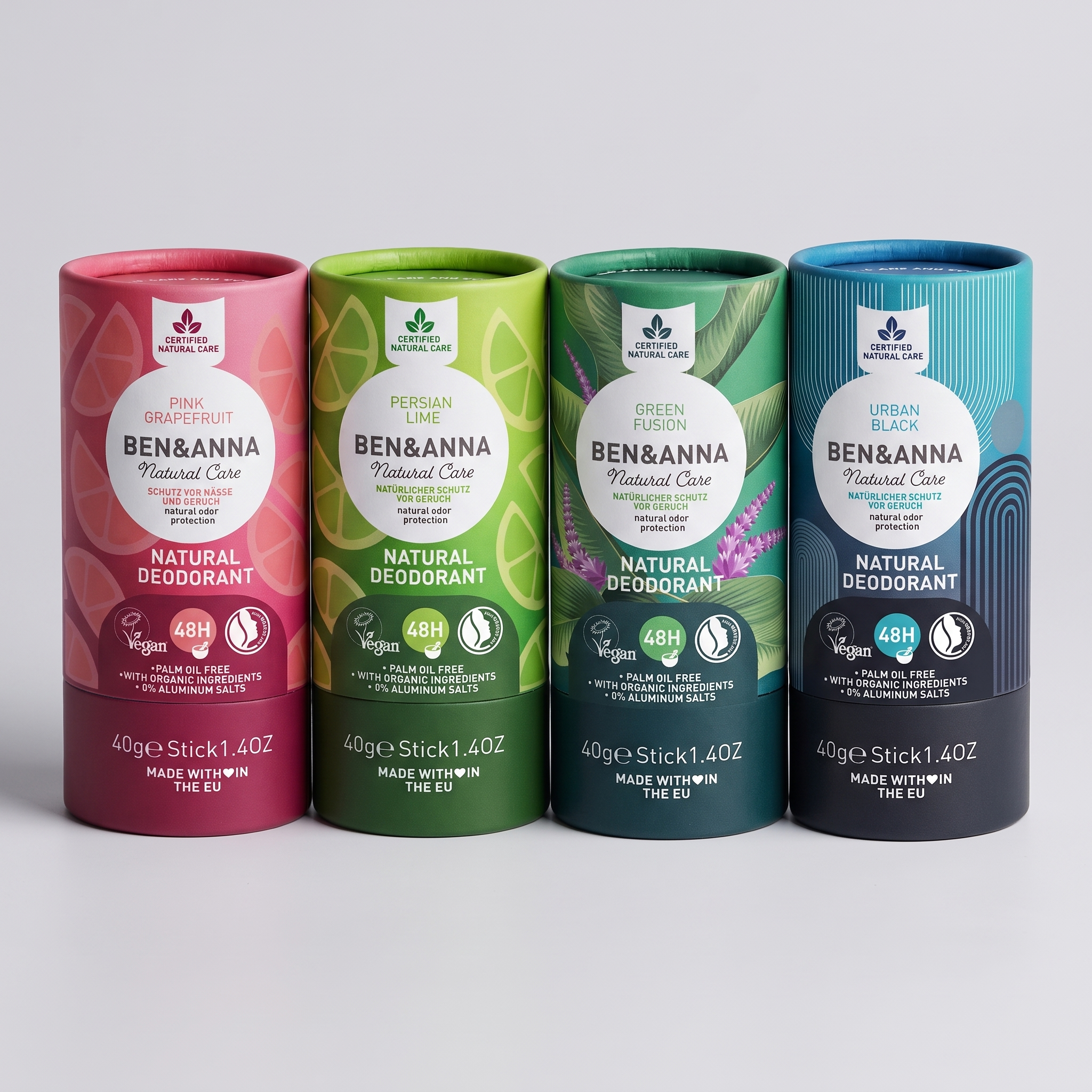 BEN&ANNA Deo Papertube 4er Set ohne Aluminium vegan, 4 x 40 g