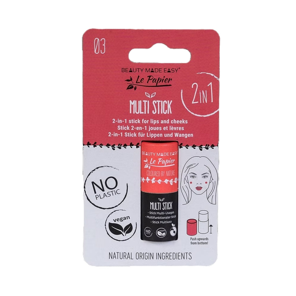Beauty Made Easy Multi-Stick 2-in-1 für Lippen und Wangen, cremiger Stick in 03, auf natürlicher Hautbasis.