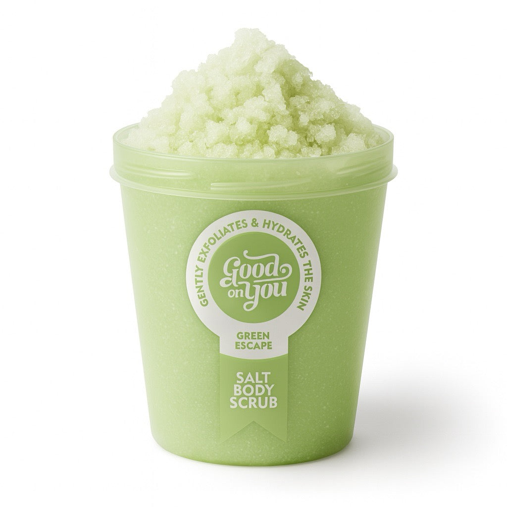Ben&Anna Salt Body Scrub Green Escape mit grünen Peelingkörnern für glatte Haut, Nahaufnahme des Produkts