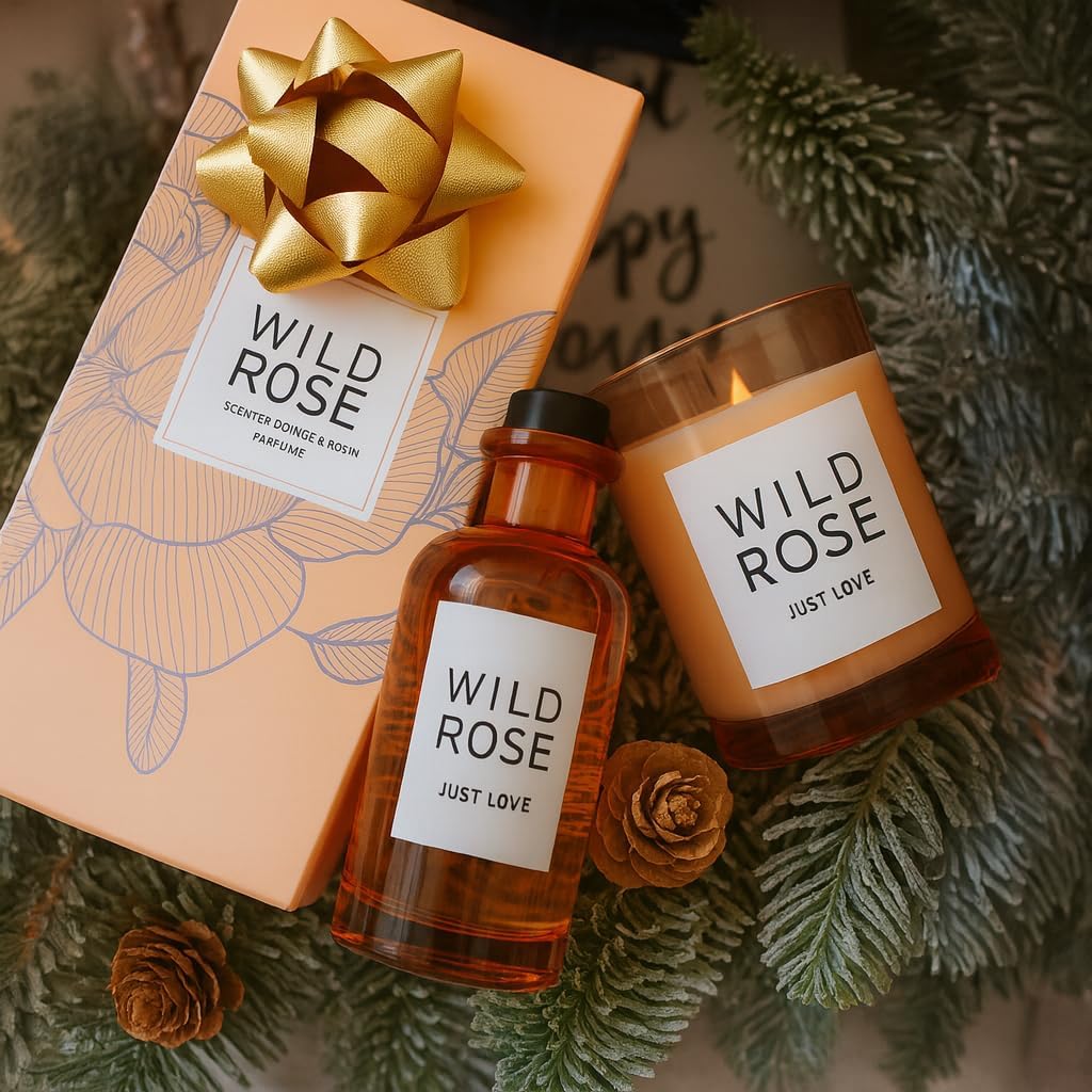 BEN&ANNA Duftkerze und Raumduft Rose im Geschenkset, elegante Kerze und Duftspender für angenehme Raumluft, dekoratives Set