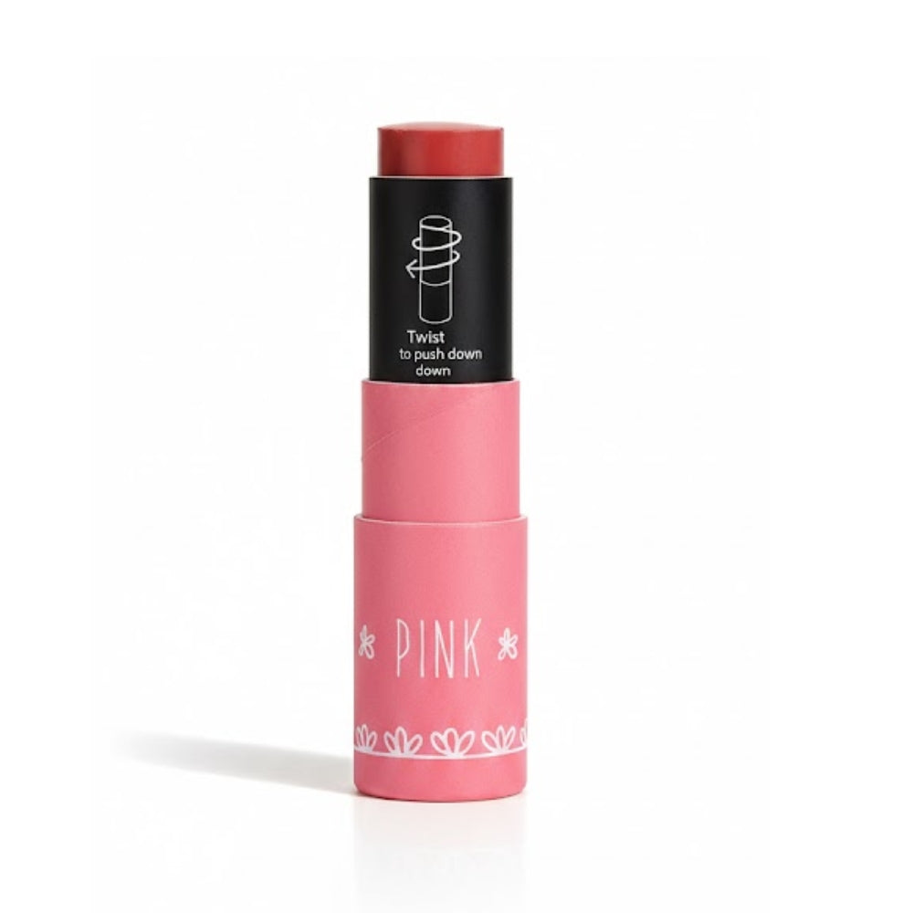 Glänzender pinker Lippenbalsam mit Collagen in einer umweltfreundlichen Papphülse von BeautyMadeEasy.