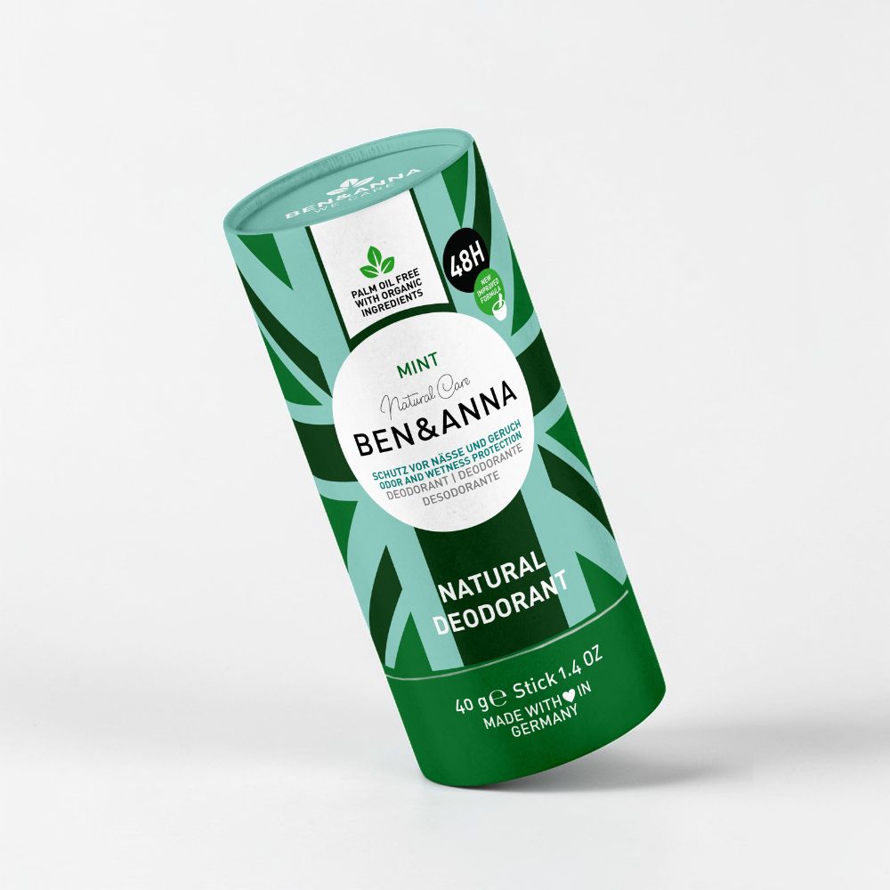 Papertube Deo von BEN&ANNA in Minzgeschmack, umweltfreundliche, nachhaltige Deodorantverpackung aus Papier