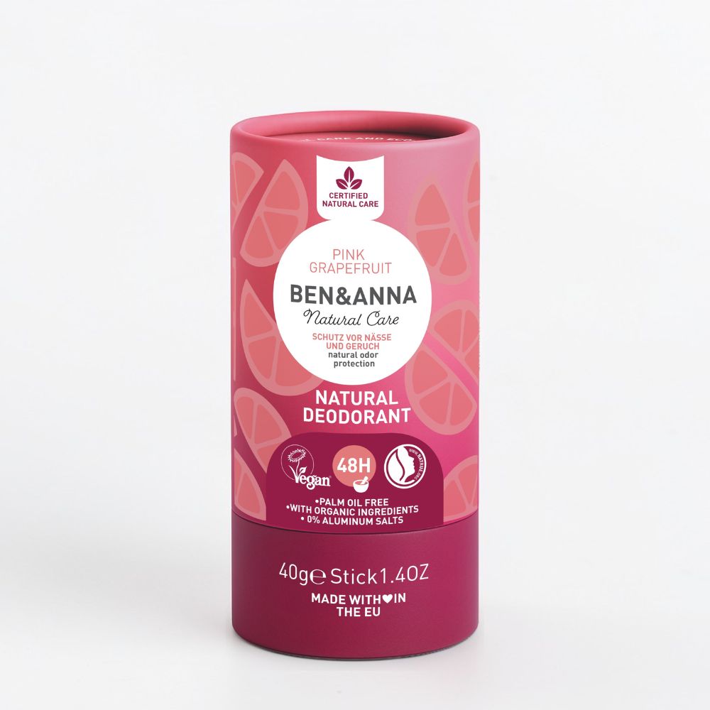 Deo-Papertube von BEN&ANNA mit Pink Grapefruit Duft, umweltfreundliche Verpackung, sichtbar auf der Produktabbildung.