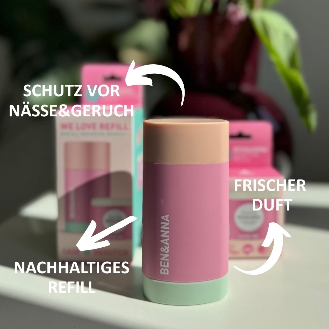 Recycling Refill Case und Deostick "Love Me" von BEN&ANNA, umweltfreundliche Nachfüllpackung für Deodorant.
