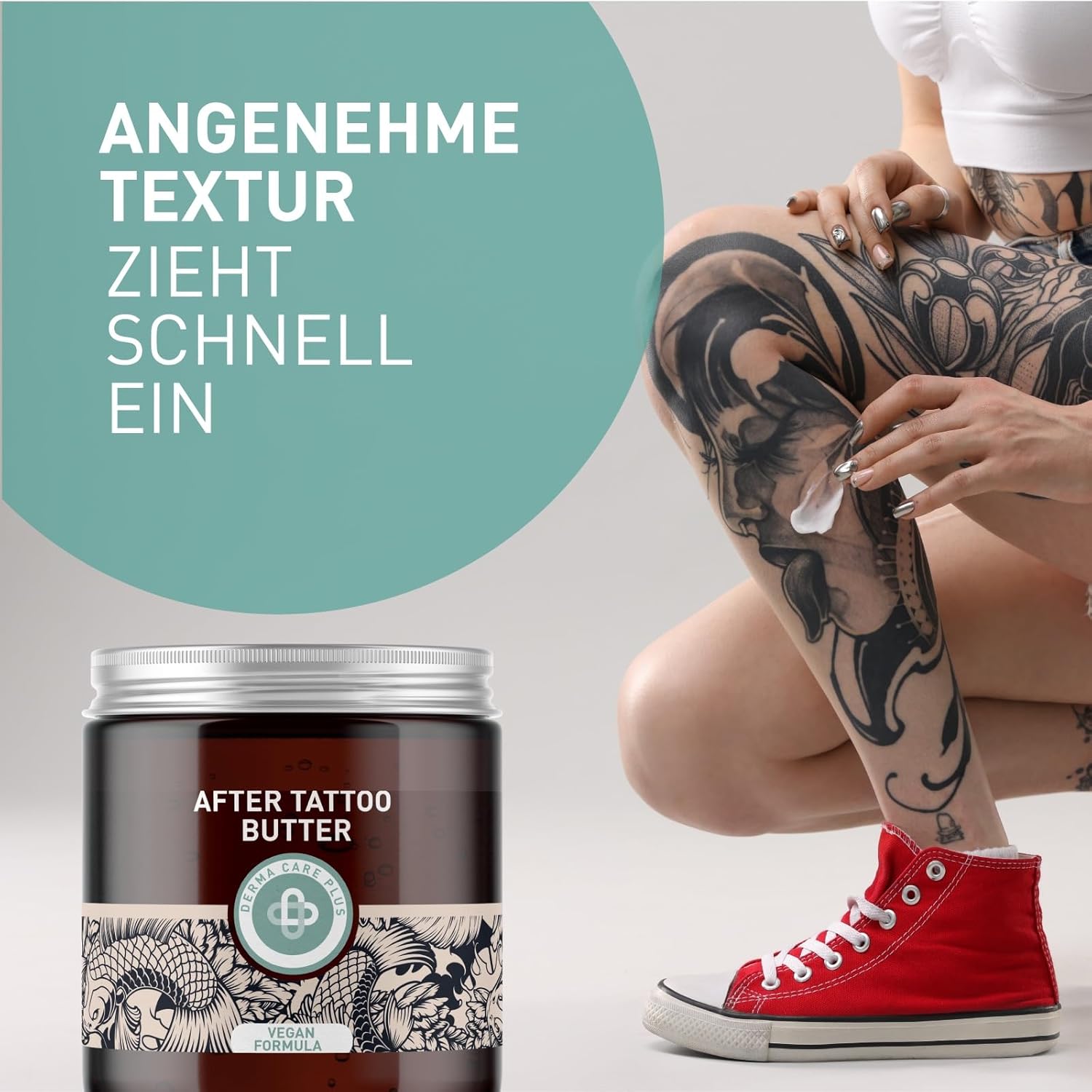Vegane Tattoo-Pflege mit Panthenol, Vitaminen A, C, E von BEN&ANNA, cremige After Tattoo Butter, hilft bei der Hautpflege nach dem Tätowieren