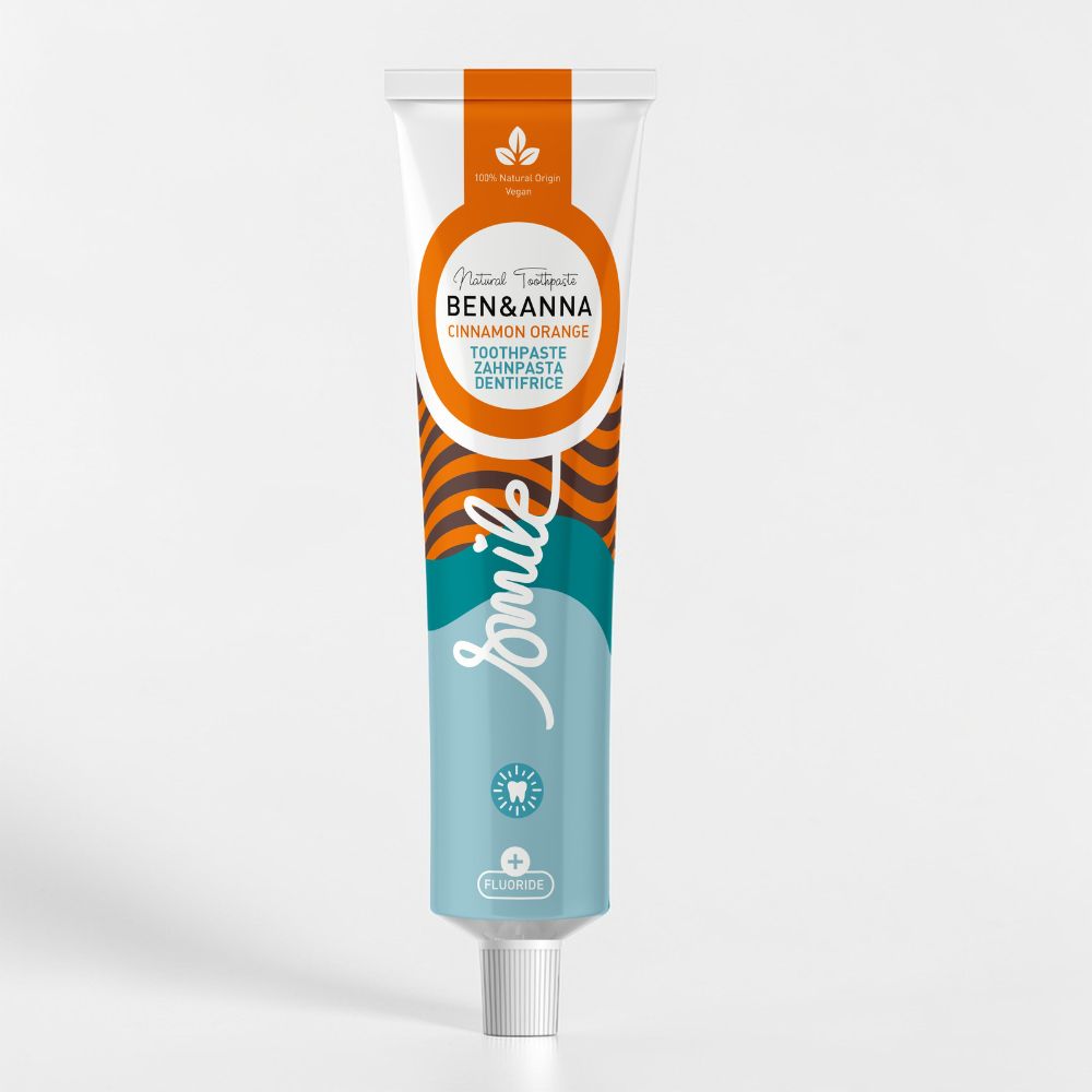 Ben&Anna Zahnpasta in Aluminiumschlauch mit Zimt-Orangen-Geschmack und Fluorid, naturbelassene Zahncreme für frischen Atem