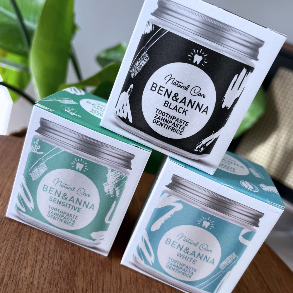 Ben&Anna Zahnpasta White mit Fluorid in Glas, natürliche Zahnpasta für strahlendes Lächeln ohne Fluorid