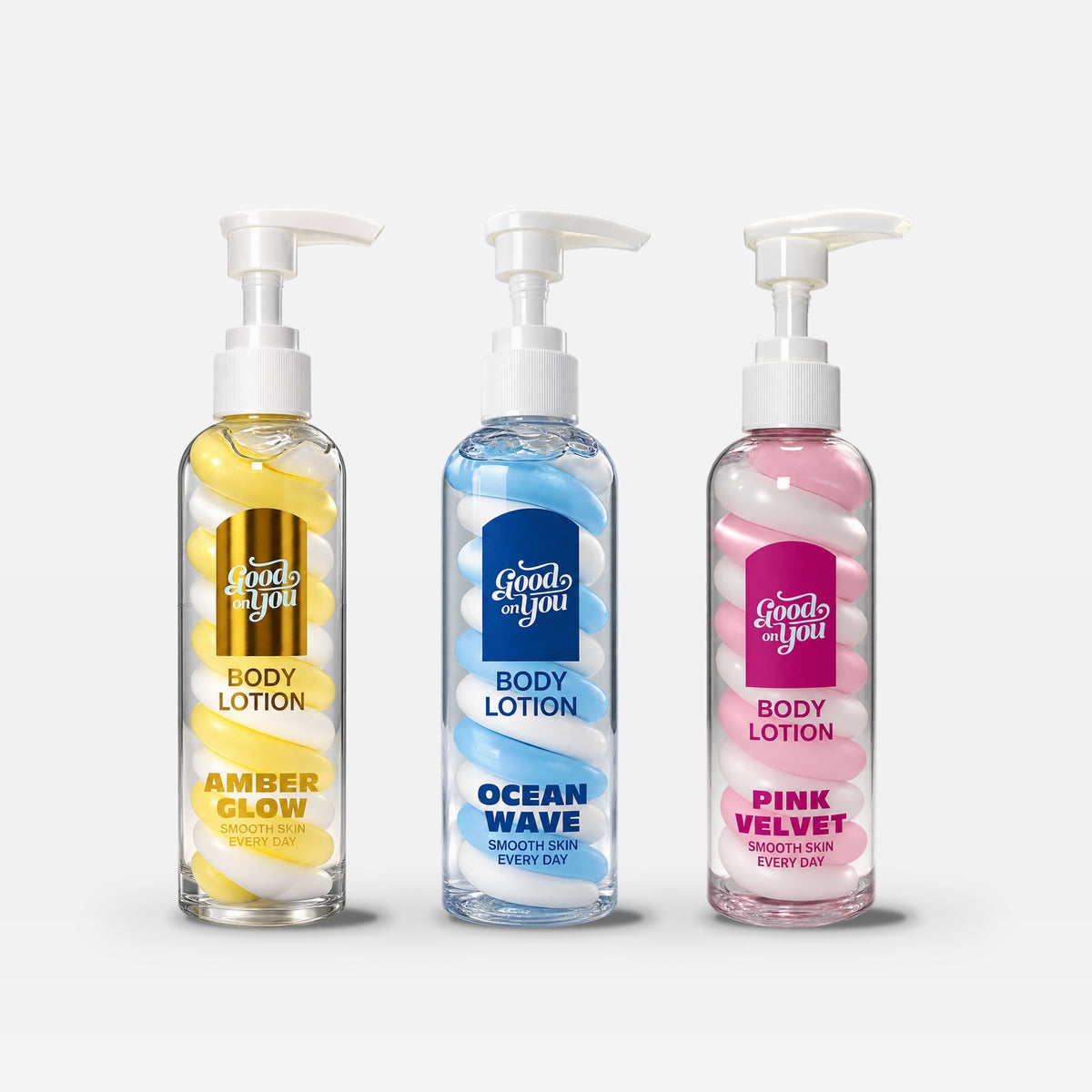 Good on You Swirl Body Lotion Trio: Amber Glow, Ocean Wave und Pink Velvet, je 200 ml