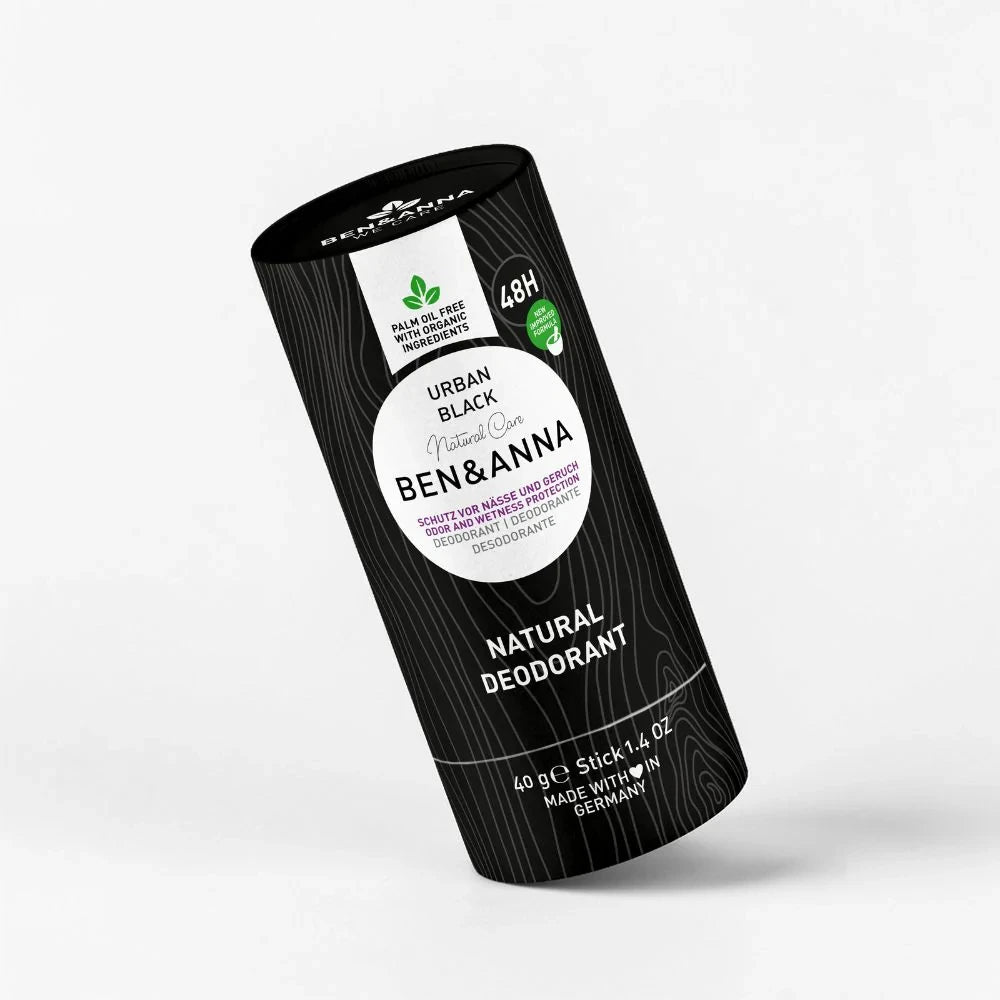 Ben&Anna 6’Er Set Deo in Papierhülsen, verschiedene Sorten, mit Swatch-Ansicht der natürlichen Deodorant-Sticks.
