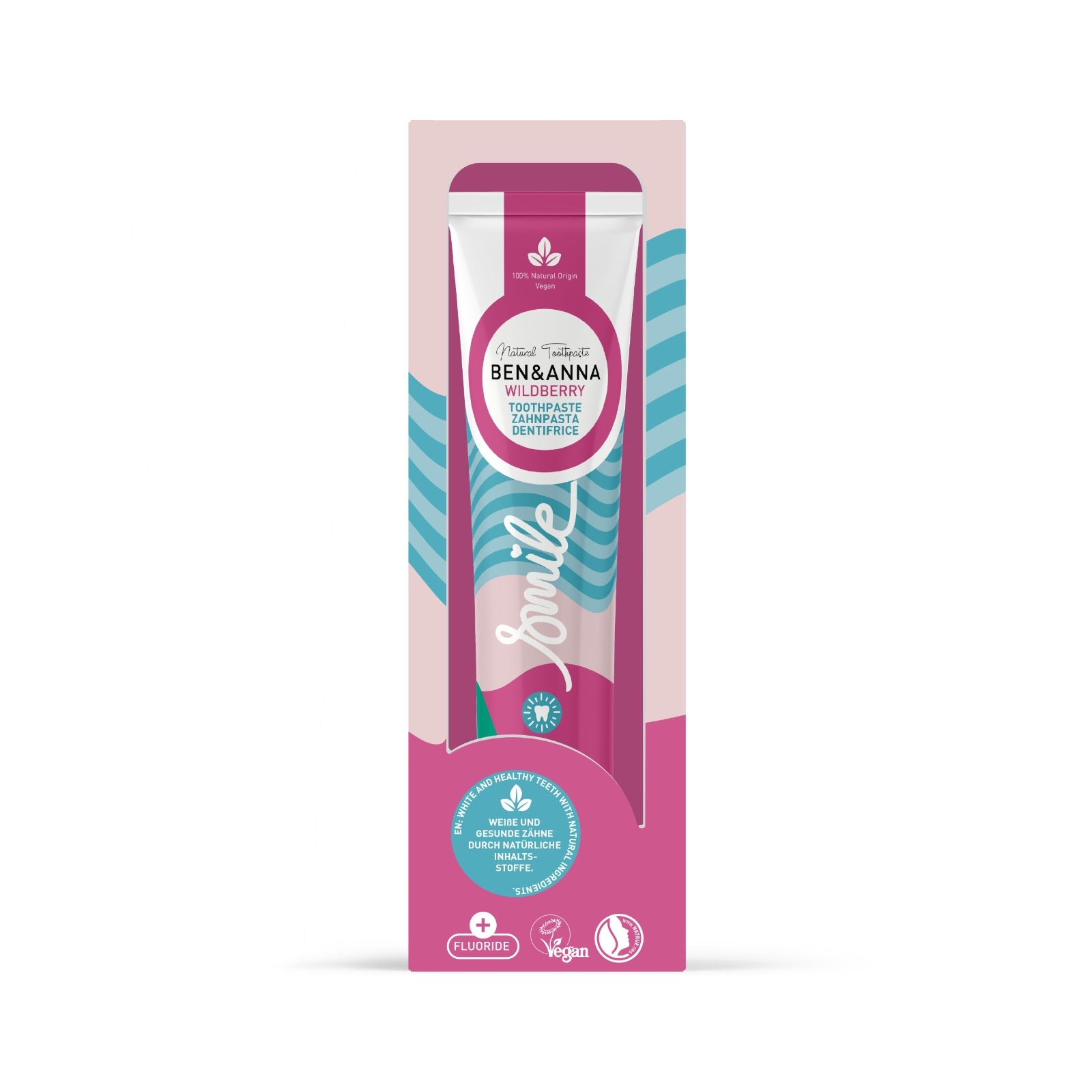 Ben&Anna Zahnpasta Tube Wild Berry mit Fluorid, sichtbare Tube mit wildbeerigem Design, für frischen Atem und Zahnpflege