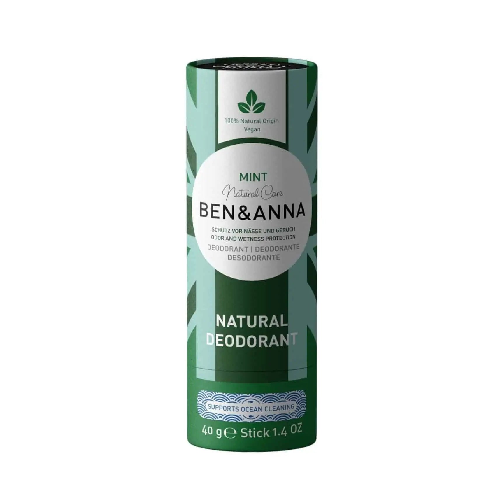 Ben&Anna DEO Papertube Mint, natürlicher Deodorant in umweltfreundlicher Papierverpackung, 40 g, frischer Minzduft